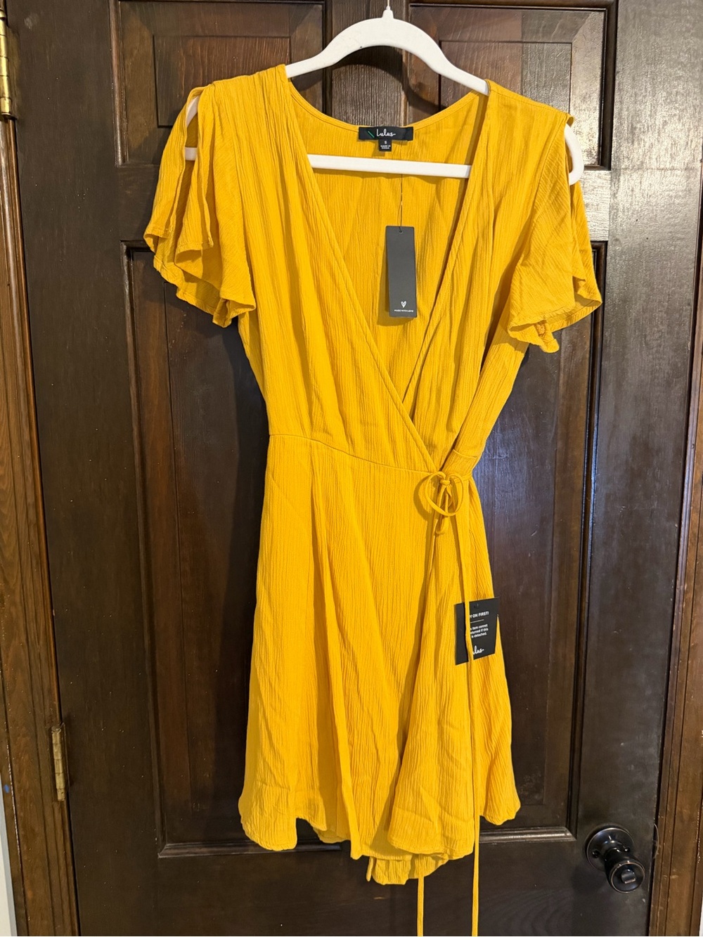 Lulu's Sunshine Yellow Wrap Mini Dress